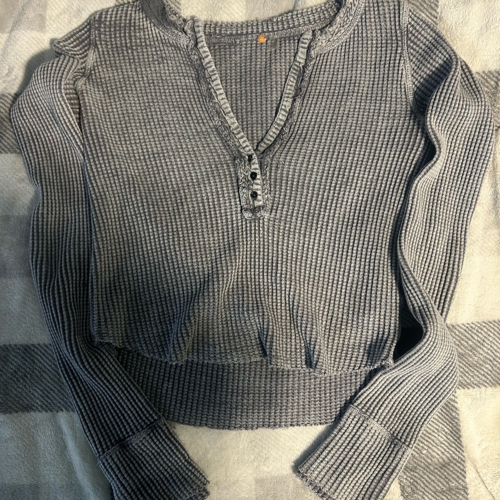 Free People Grey XS Colt Top Long Sleeve Cropped